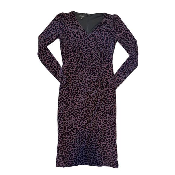 Talbots Velvet Burnout Purple Cheetah Print Wrap Style Sheath Dress Size XS - Picture 1 of 11